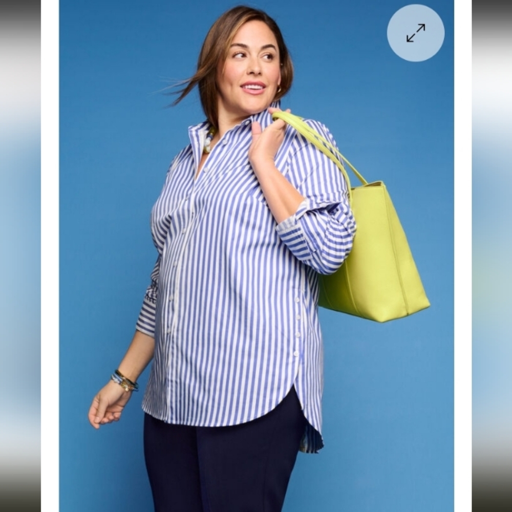 Talbots Side Button Boyfriend Shirt-Sailboat Stripe, Blue/White, Size M